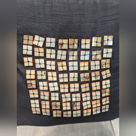 Beachy Capiz Shell Decor Pillows (2) Small Black Silky Vintage SEARS - Picture 3 of 8